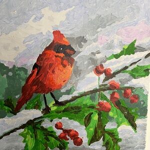 New hand painted by me acrylic on canvas hanging wall art festive red cardinal